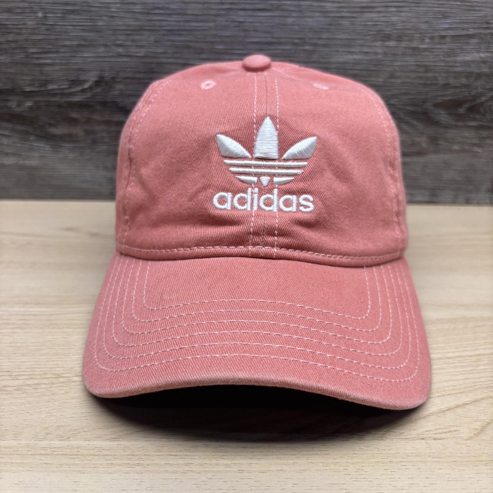 Adidas Hat Cap Strap Back Mens One Size Pink Trefoil Logo Dad Baseball